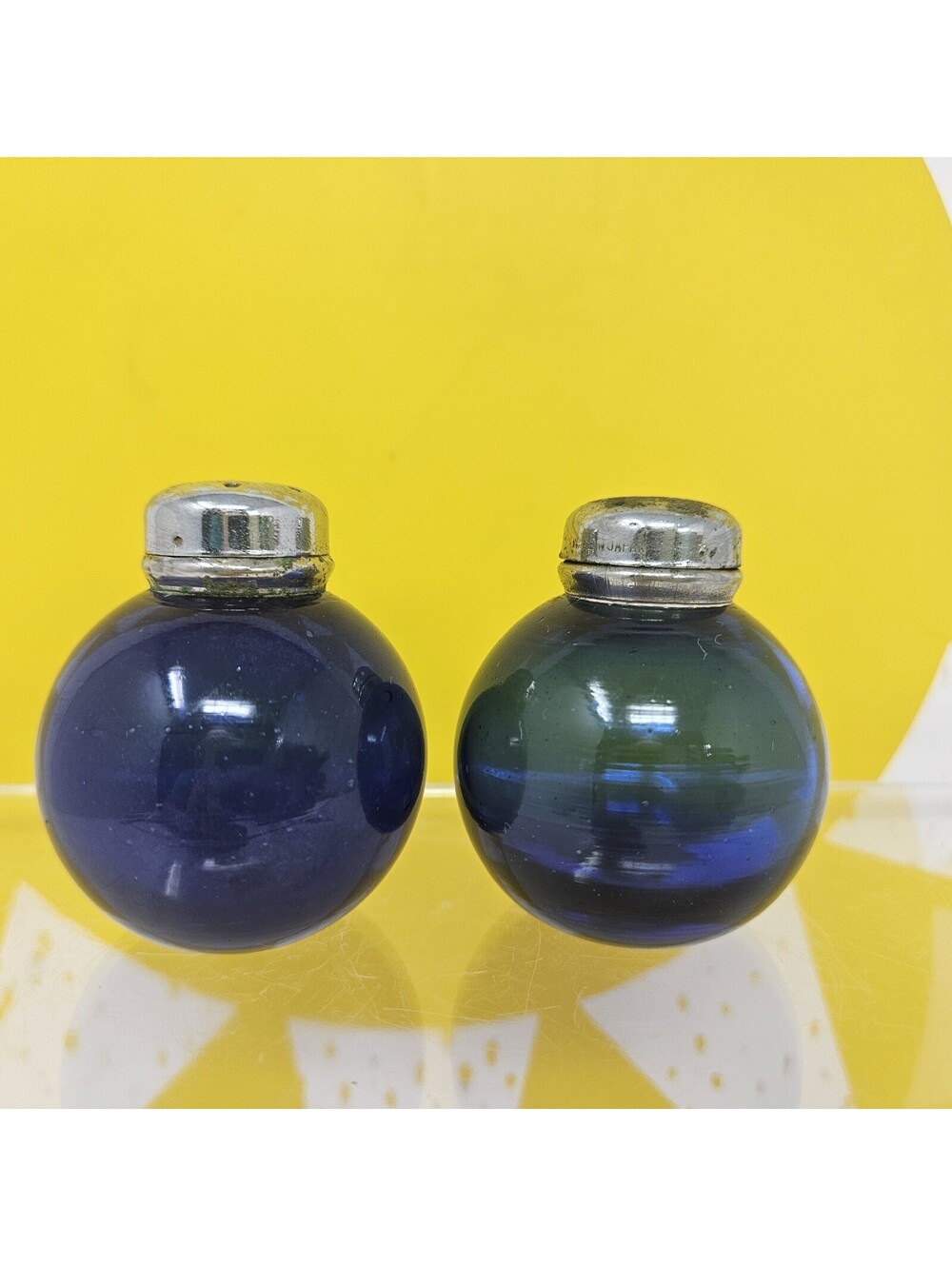 Vintage Round Cobalt Blue Glass Salt & Pepper Shakers Made In Japan 1950's MCM